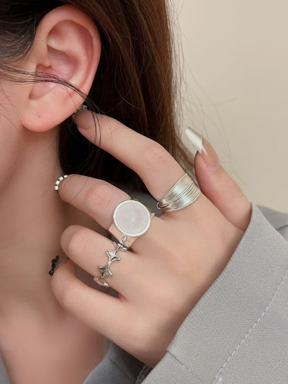 Trendy Star Pattern Silver-Tone Open Rings