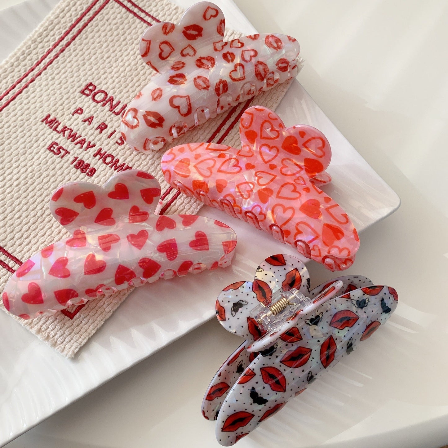 Cute Heart Print Hair Claw