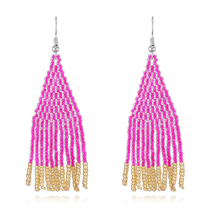 Color Block Beads Tassel Drop Earrings
