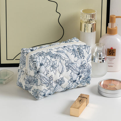 Floral Print Square Quilted Makeup Bag