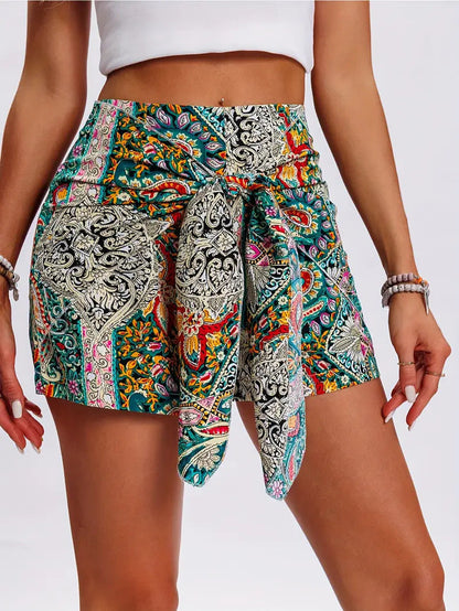 Bohemia Print Knot High Waist Shorts