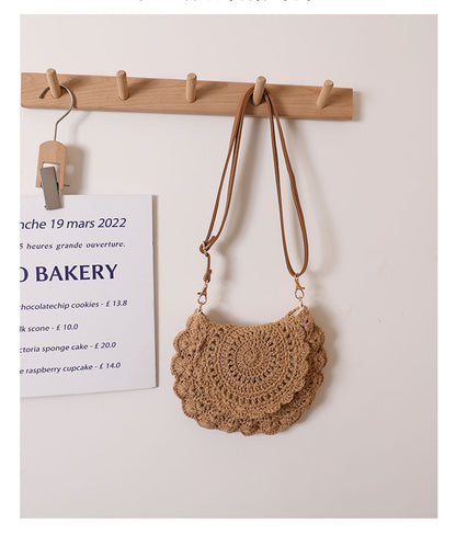 Flounce Hollow Out Woven Shoulder Bag