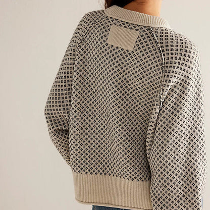 Simple Jacquard Round Neck Pullover Sweater