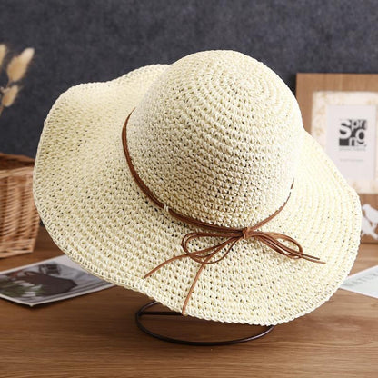 Retro Bow Tie Breathable Straw Fisherman Hat