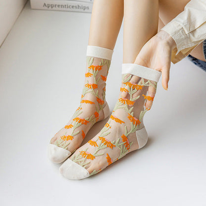Flower Transparent Mesh Thin Socks