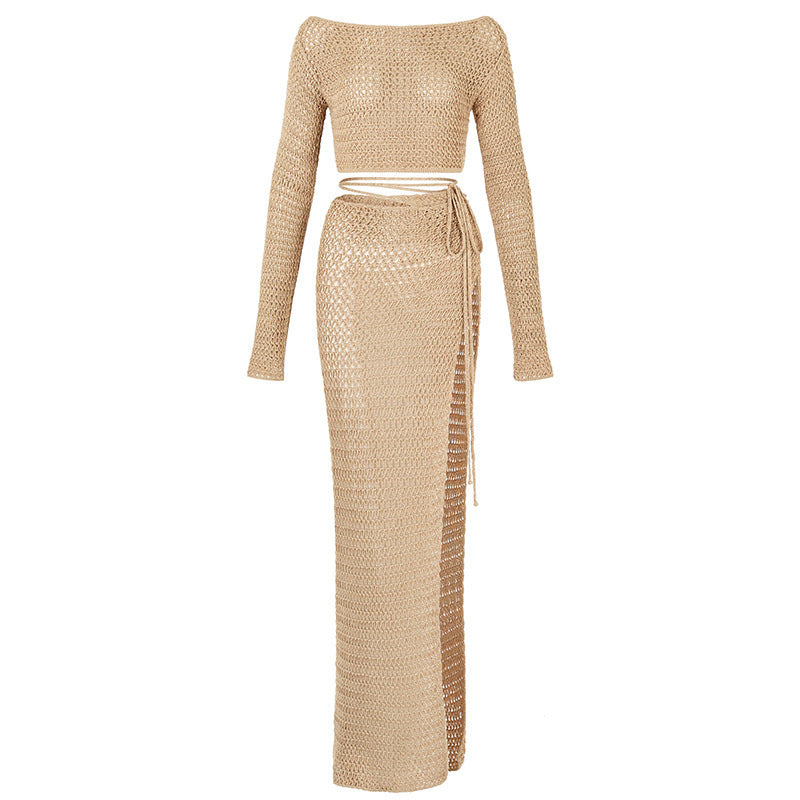 Solid Color Side Slit Sexy Knit Cover Up