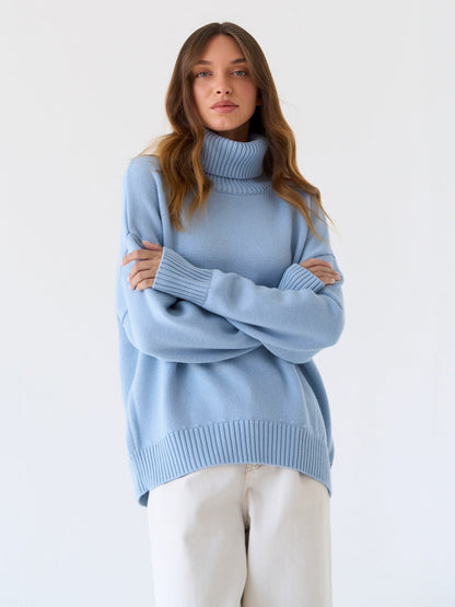 High Collar Loose Solid Color Sweater