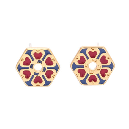 Vintage Geometric Floral Stud Earrings