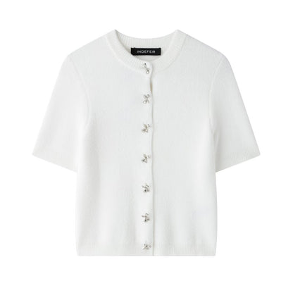 Classic Bow Button Down Knit Cardigan Top