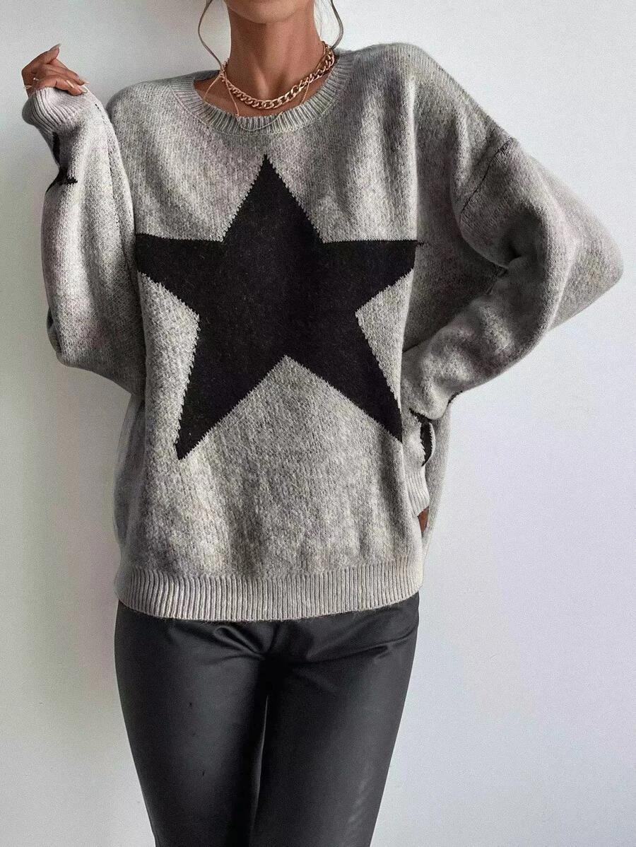 Round Neck Star Jacquard Pullover Sweater