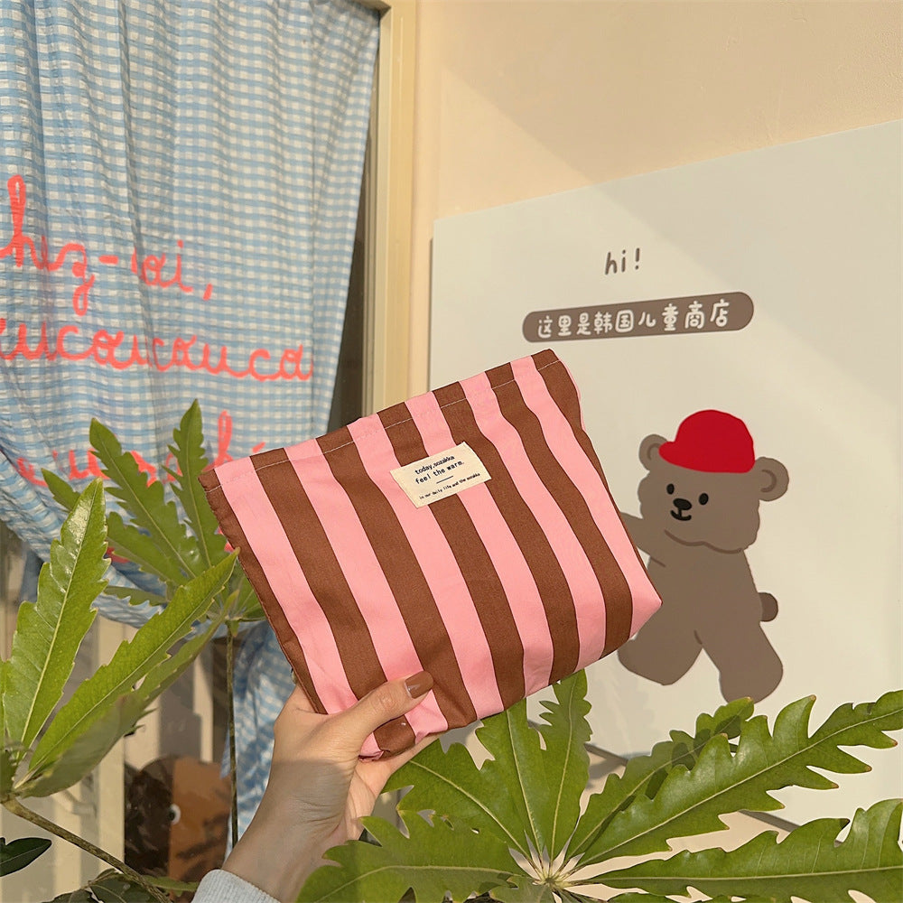 Color Block Striped Large Capacity Make Up Bag