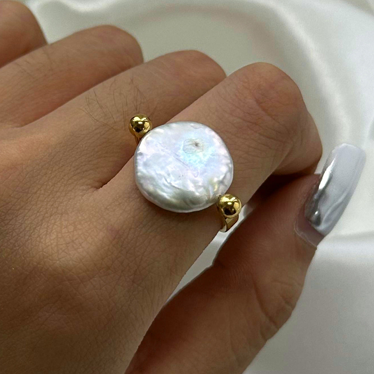 Danity Gold Plated Pearl Band Ring
