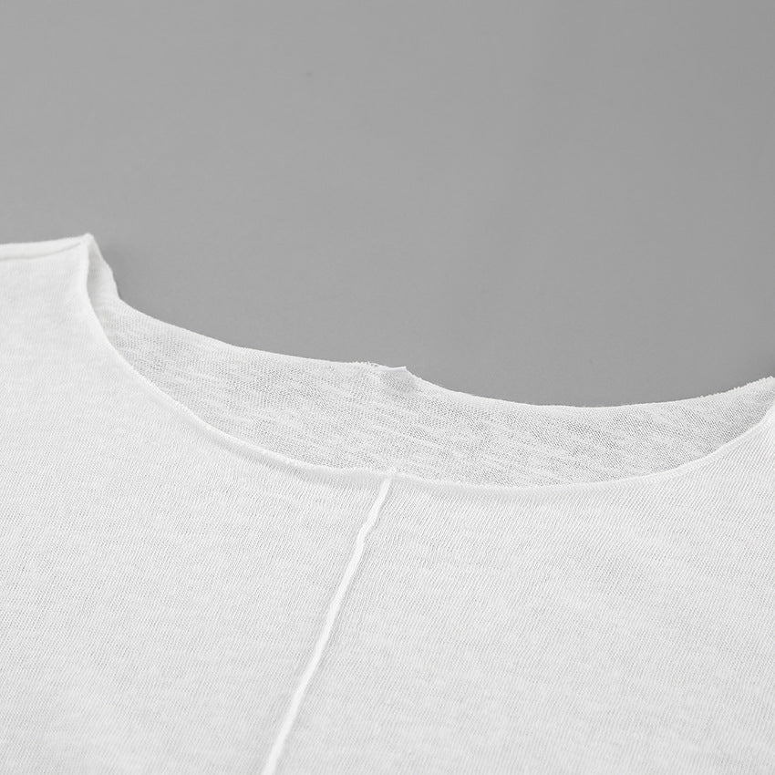 Solid Color Splicing Round Neck Simple Top