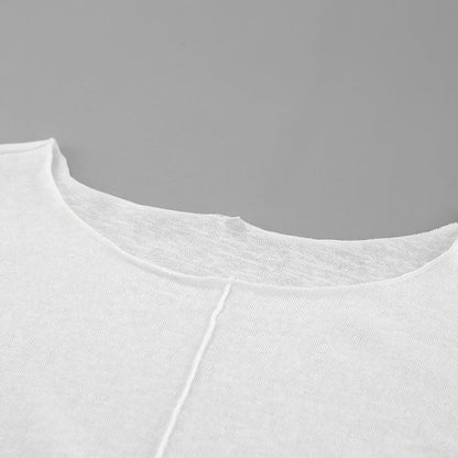 Solid Color Splicing Round Neck Simple Top