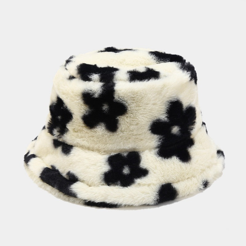 Floral Plattern Plush Winter Bucket Hats