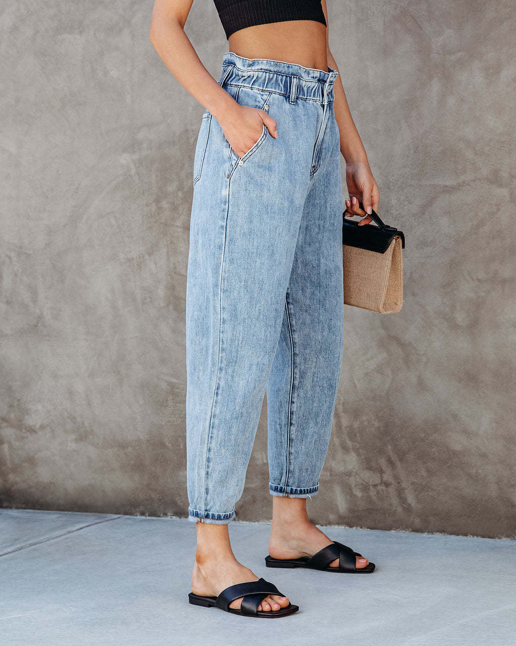 High Waist Washed Straight Leg Jeans