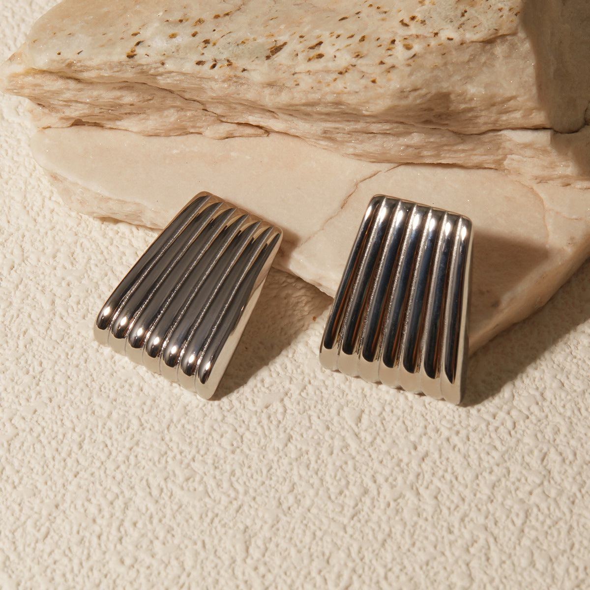 Stainless Steel Striated Ladder Hoop Earrings