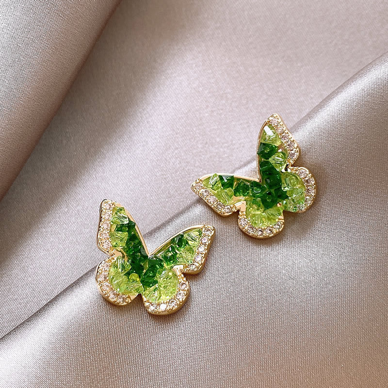 Green Rhinestone Butterfly Elegant Stud Earrings