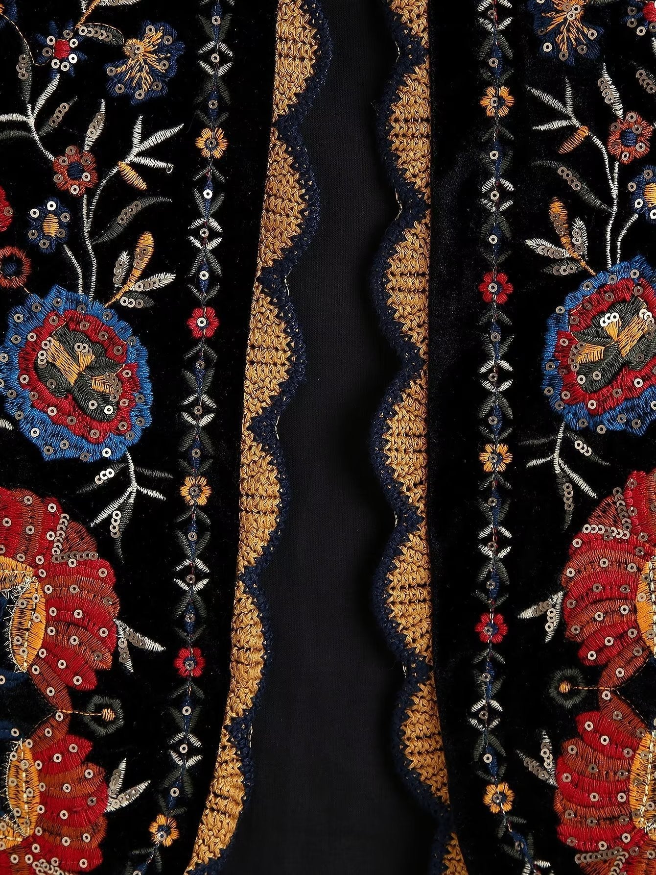 Vintage Flower Embroideries Open Front Vest