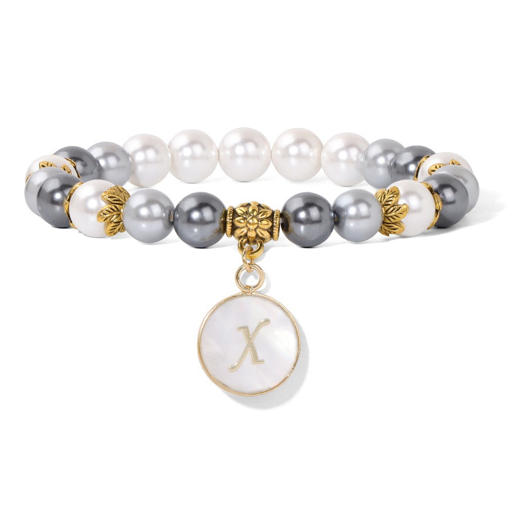 Letter Shell Pendant Pearl Beaded Bracelets