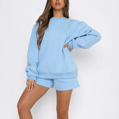 Solid Color Sweatshirt Short Loose Sets