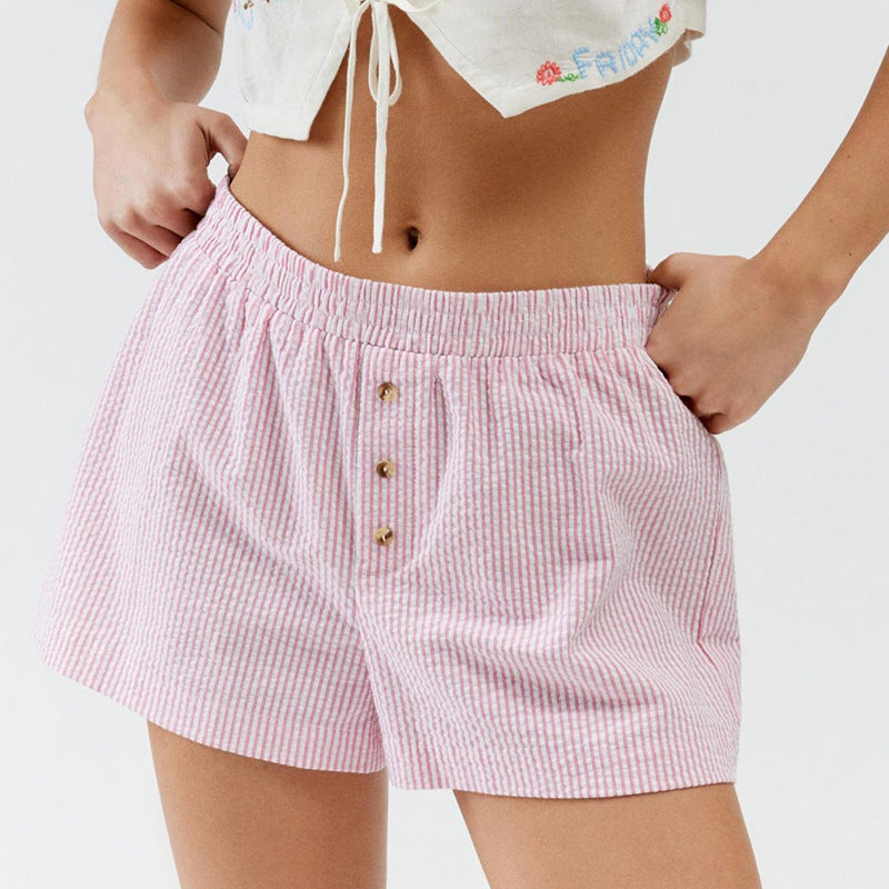 Striped Buttons Casual Loose Shorts