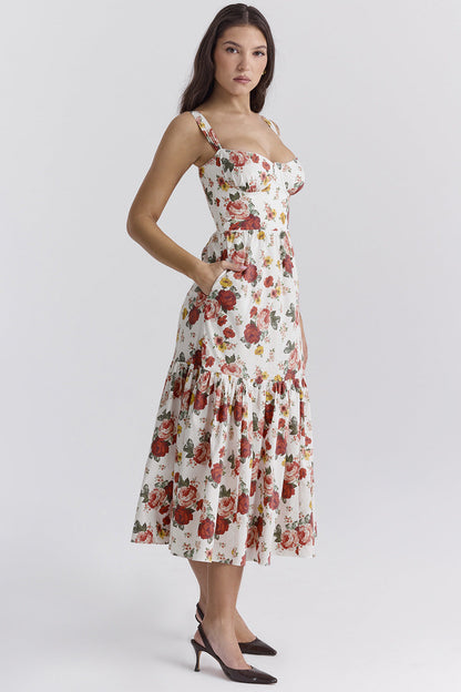 Corset Floral Midi Aline Spaghetti Dress