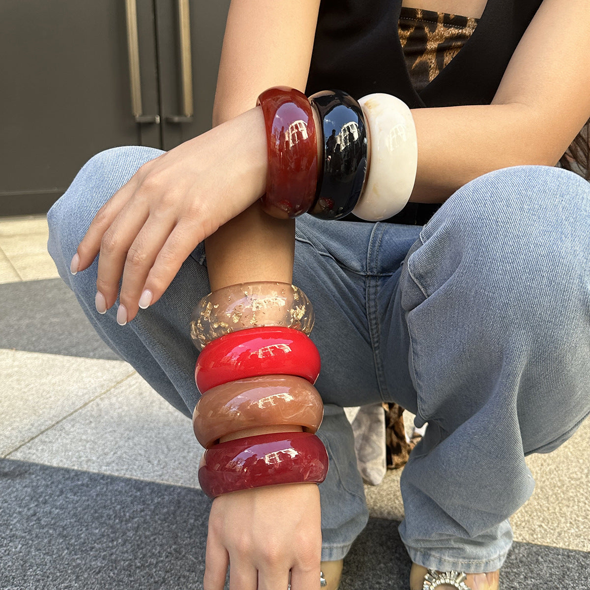 Wide Smooth Steet Acrylic Bracelets