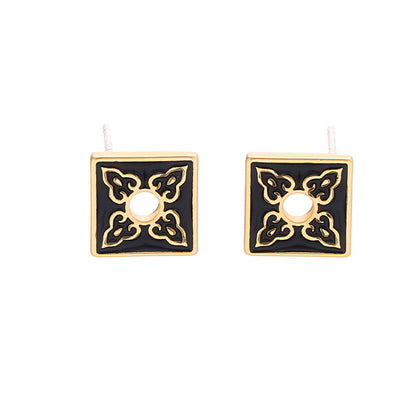Vintage Geometric Floral Stud Earrings
