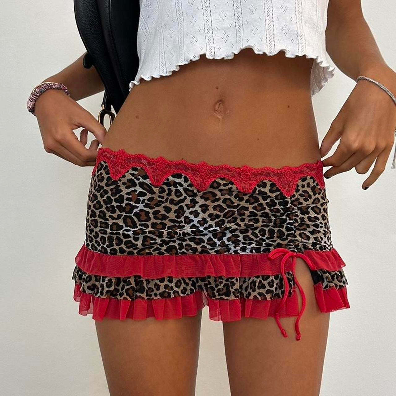 Splice Drawstring Leopard Sexy Mini Skirt