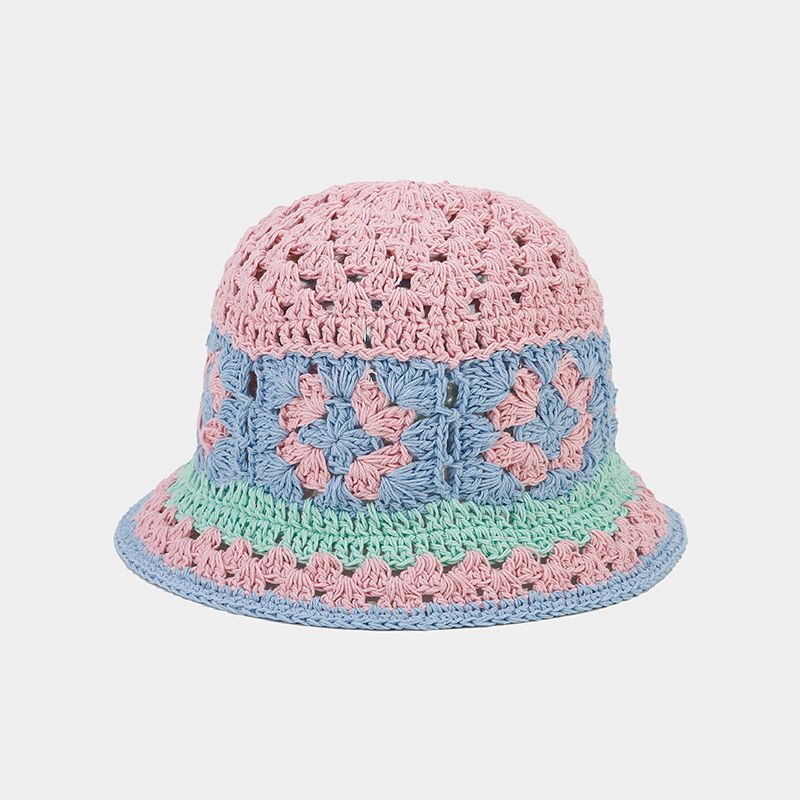 Contrast Color Hollow Out Crochet Bucket Hat