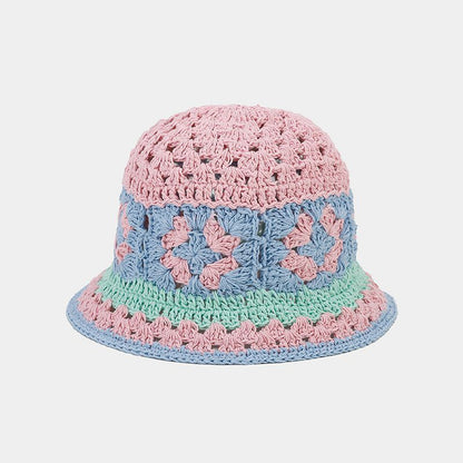 Contrast Color Hollow Out Crochet Bucket Hat