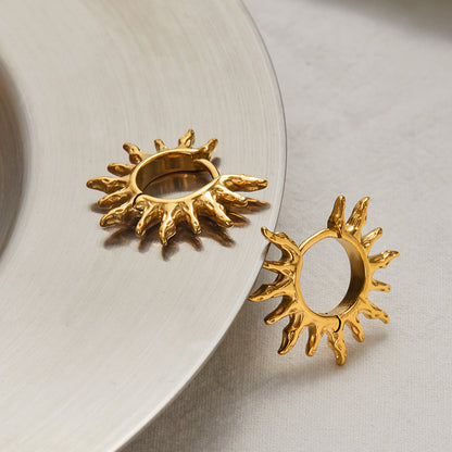 Trendy Gold Sunburst Hinged Hoop Earrings