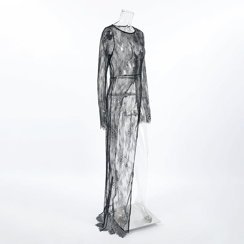 Lace See Through Side Split Long Dress