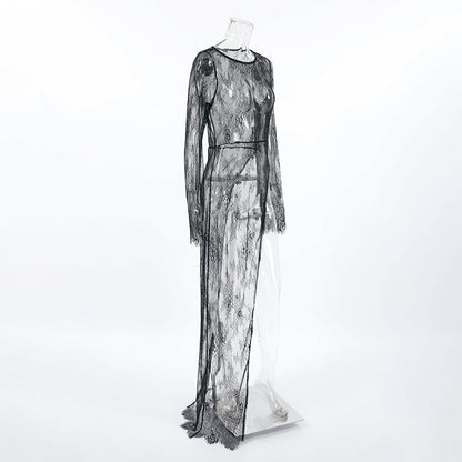 Lace See Through Side Split Long Dress