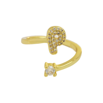 Letters A–Z Sparkling Zircon Adjustable Ring