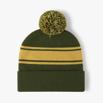 Stripe Contrast Color Stretch Pom Beanie