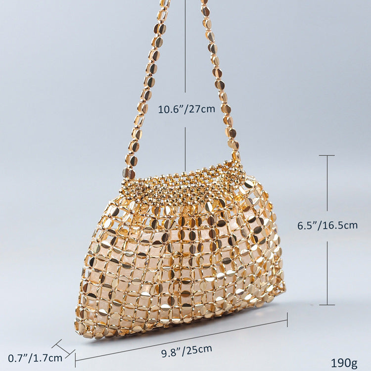 Beaded Woven Shoulder Tote Bag