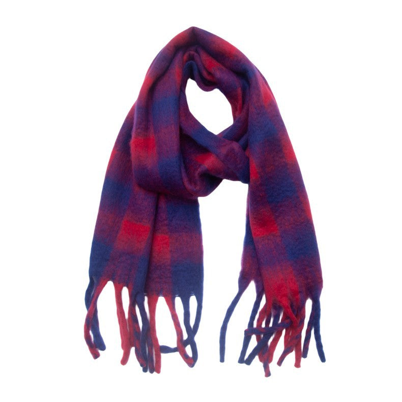 Plaid Contrast Color Tassel Scarves