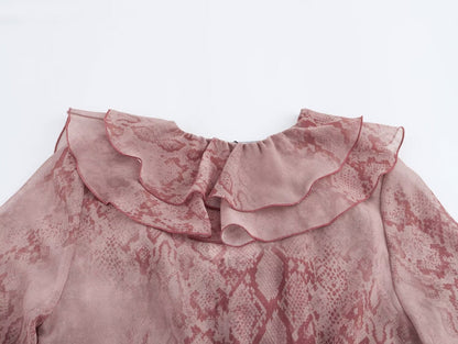 Elegant V-Neck Printed Layered Ruffle Top