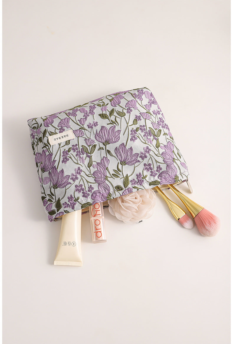 Purple Floral Jacquard Cosmetic Bag