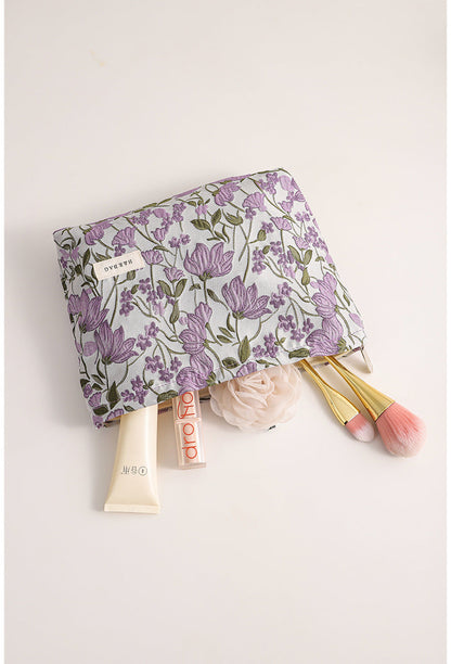 Purple Floral Jacquard Cosmetic Bag