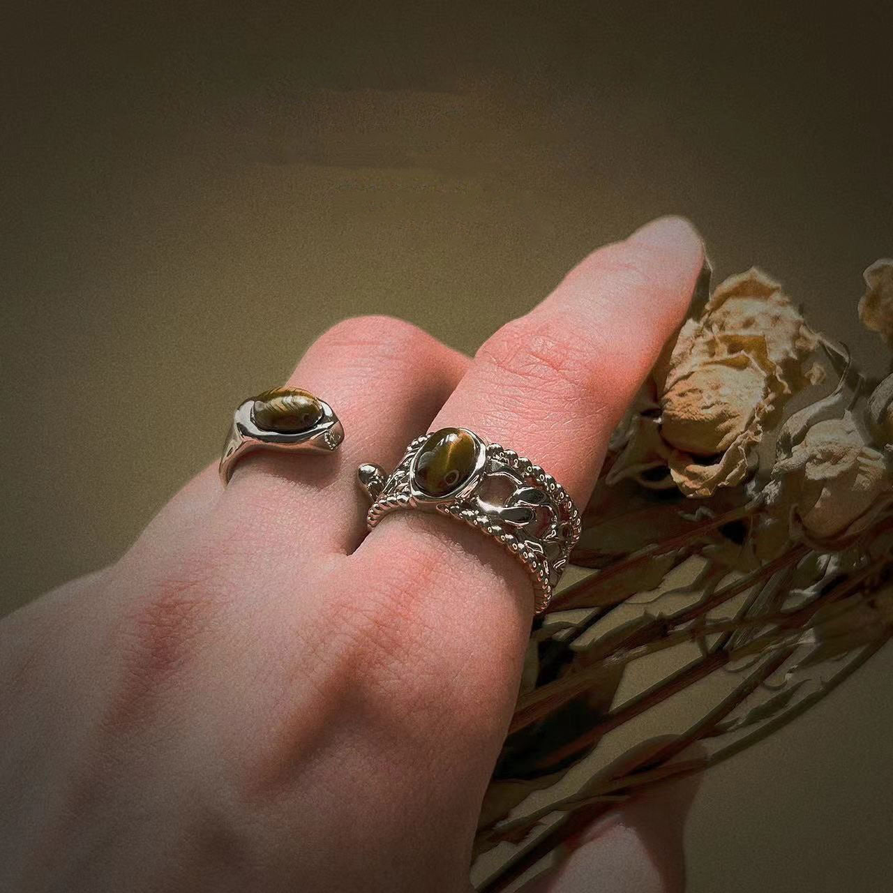 Vintage Simple Tiger's Eye Stone Rings