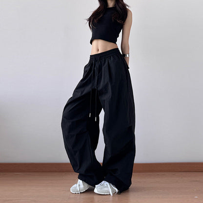 Vintage Pleated Drawstring Straight Leg Pants