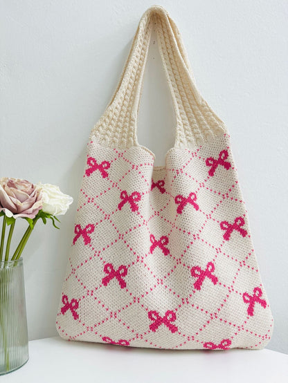 Bows Print Large Capacity Knit Shoulder Bag