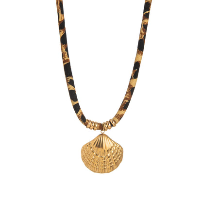 Gold Plated Pendant Leopard Cord Necklace