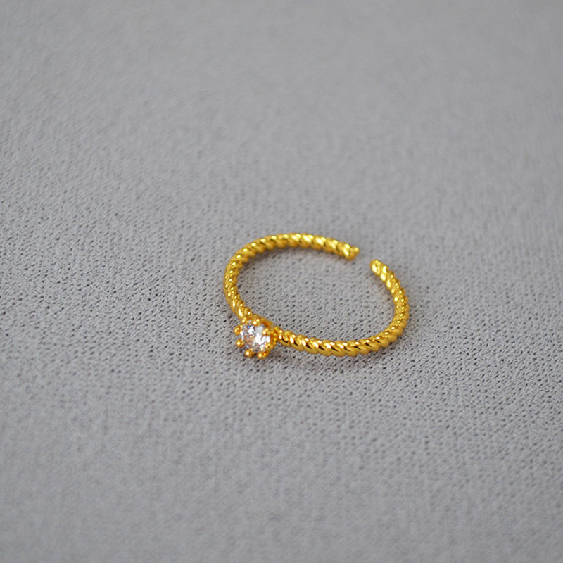 Minimalist Gold Plated Twisted Zircon Open Ring