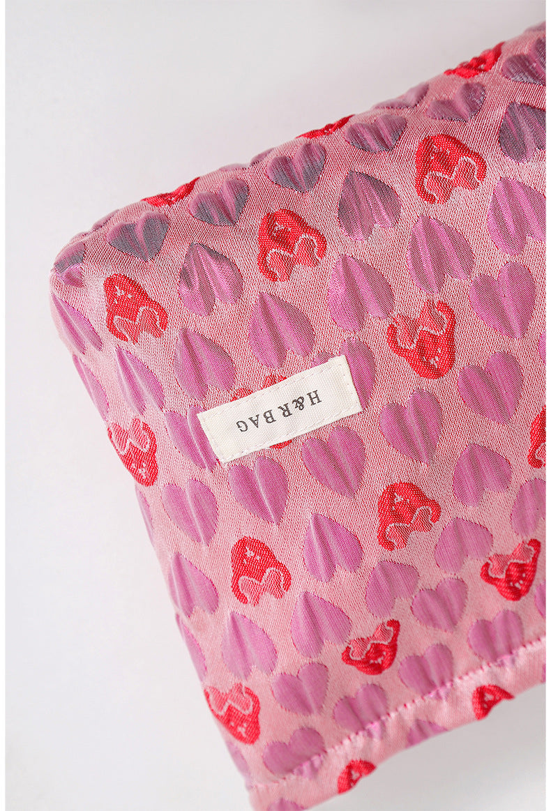 Love Jacquard Color Block Portable Cosmetic Bag