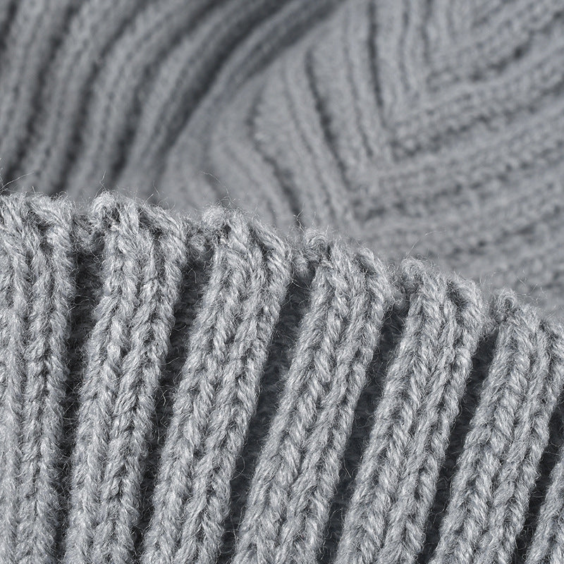 Solid Color Ribbed Knit Pom Beanie