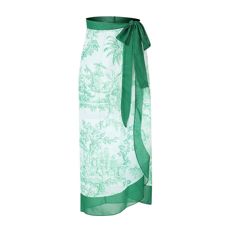 Vintage Print Slim Fit Swimwear with Cover Dress